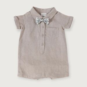 Viverano Noah Bowtie Linen Baby Romper